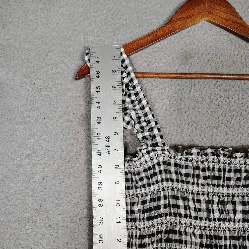 Bcbgeneration Midi Dress Women's Small Black White Gingham Check Poplin Smocked - Picture 3 of 12